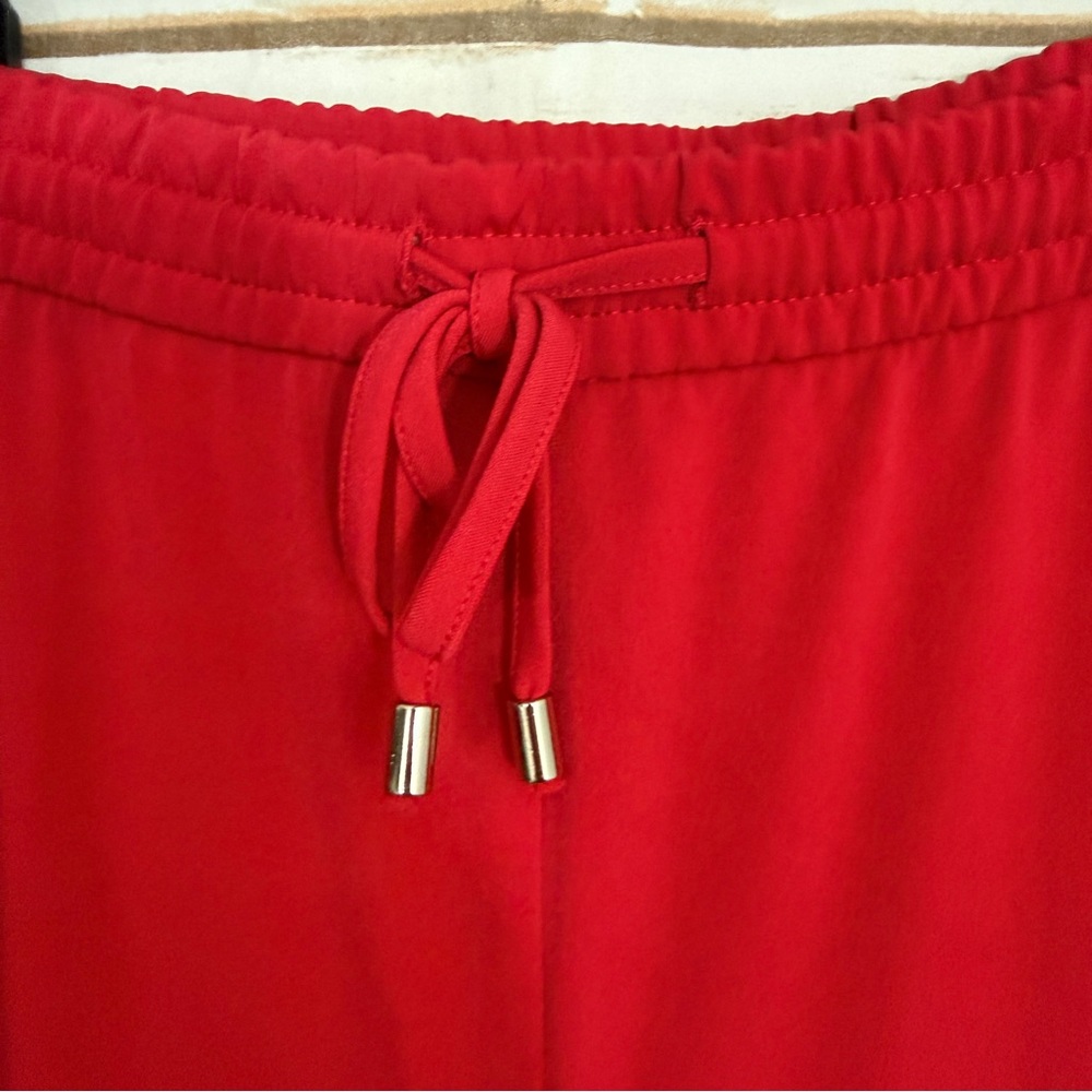 Susan Graver Weekend Red Pull On Drawstring Wide Leg Pants - Picture 3 of 8